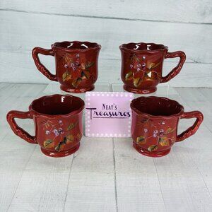 Home Trends ARCADIA Red Background Various Floral Berry 12oz Cup Mug Set 4 FLAW